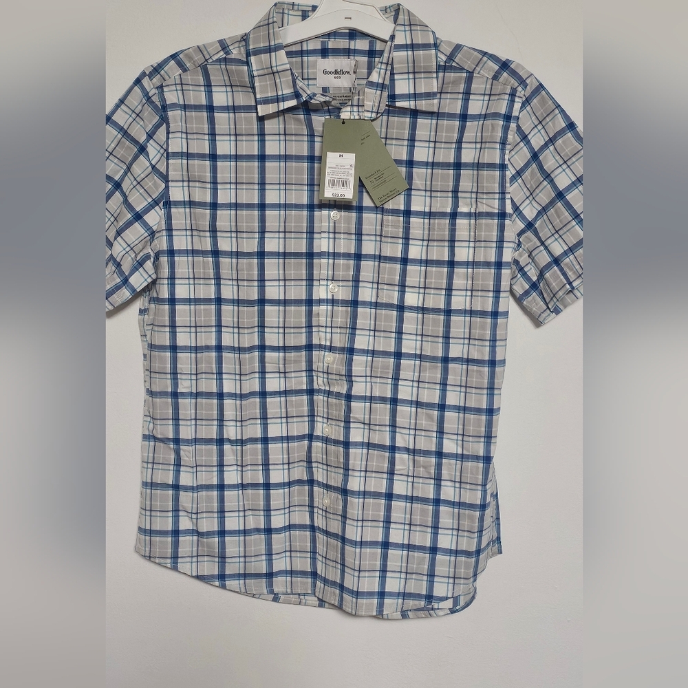 Goodfellow & Co White and Blue Plaid Casual Shirt